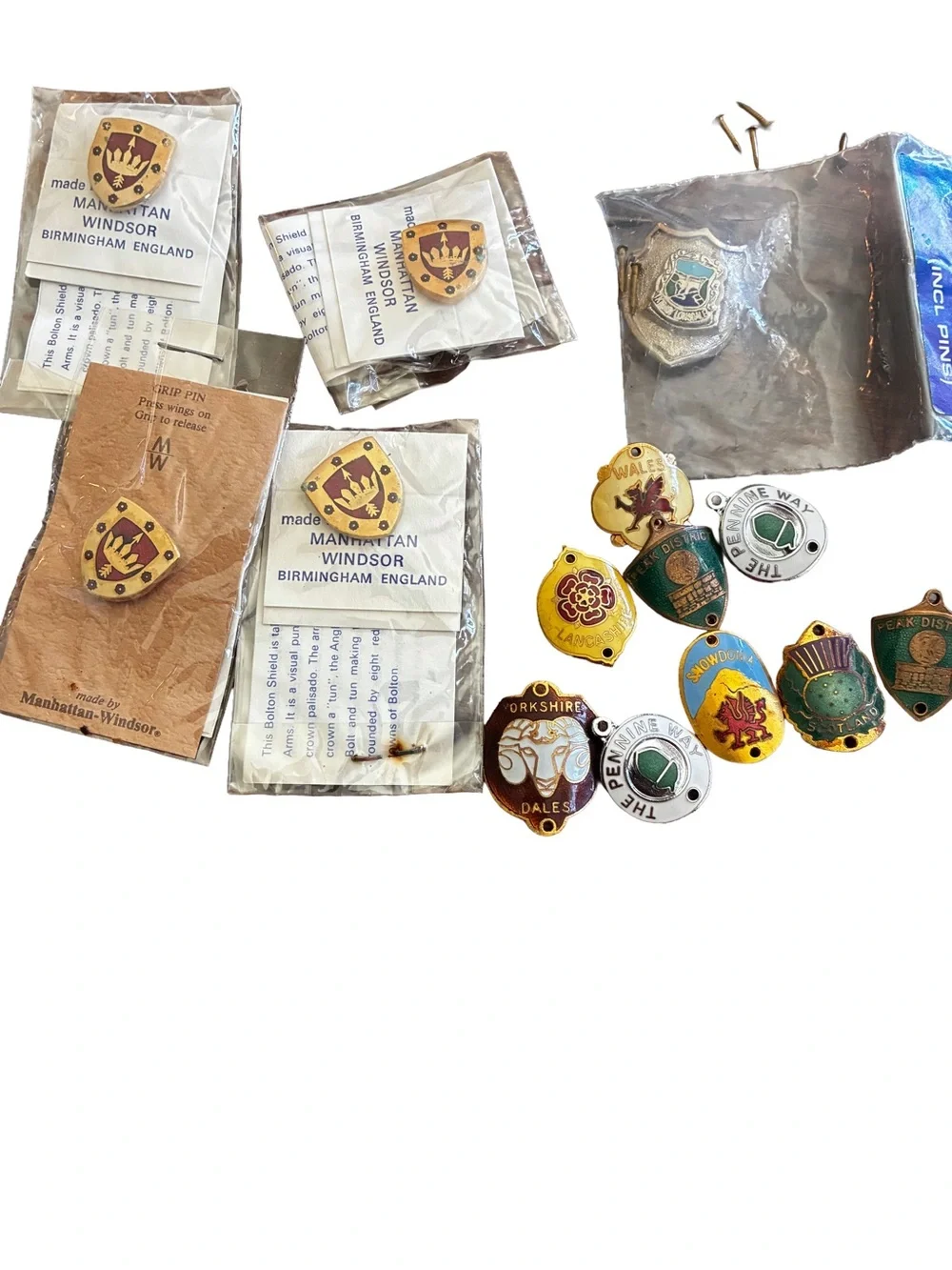Vintage British Souvenir Badge Lot Hiking Heraldic Shields Pennine Way